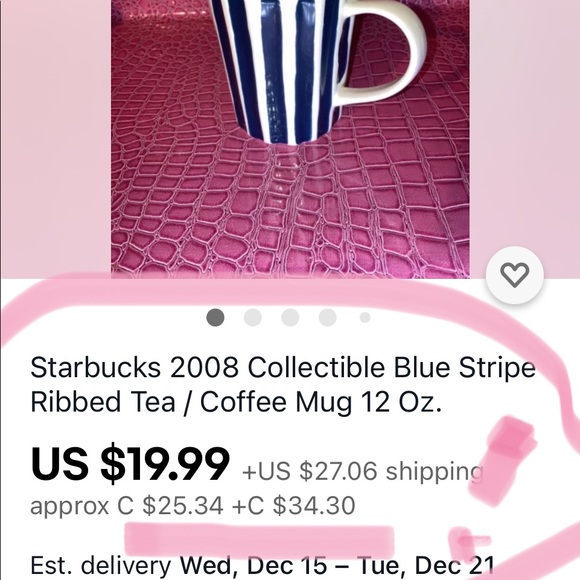 RARE STARBUCKS. Set of 2! Beautiful 2008 mugs in Navy Blue/White Stripes - Picture 9 of 10